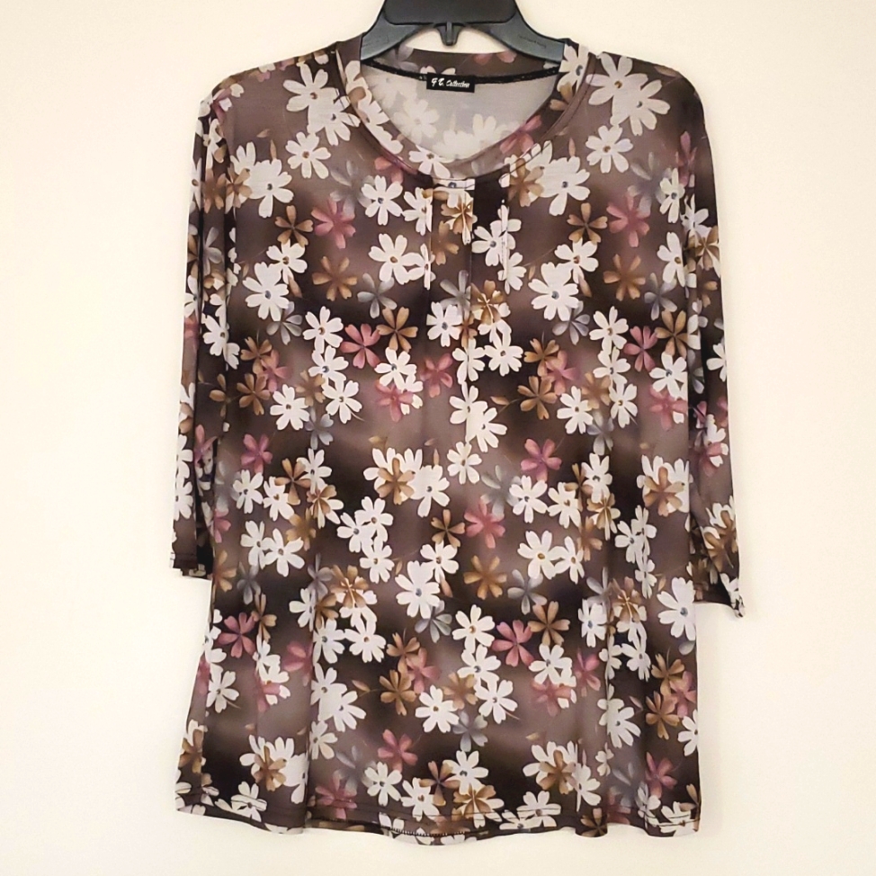 Floral Print Rhinestone Detail Tunic Top Large Travel Church Office